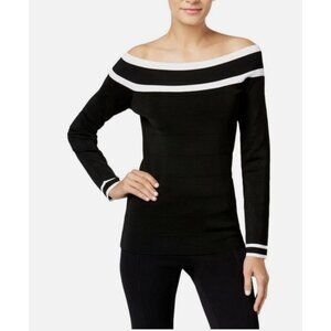 INC International Concepts Black Ivory Off The Shoulder Knit Top Size M Shirt‎
